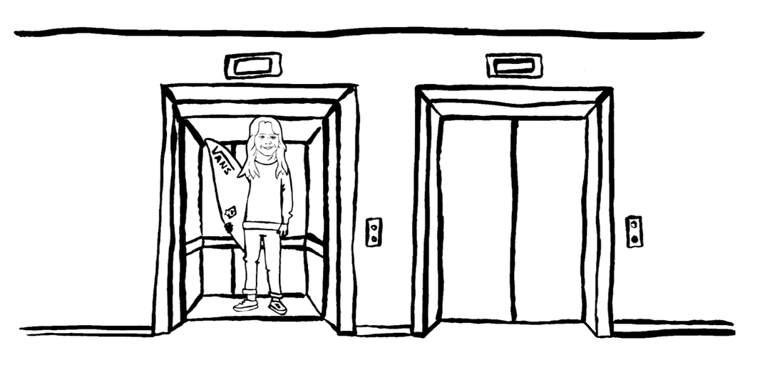 Drawing of woman in elevator