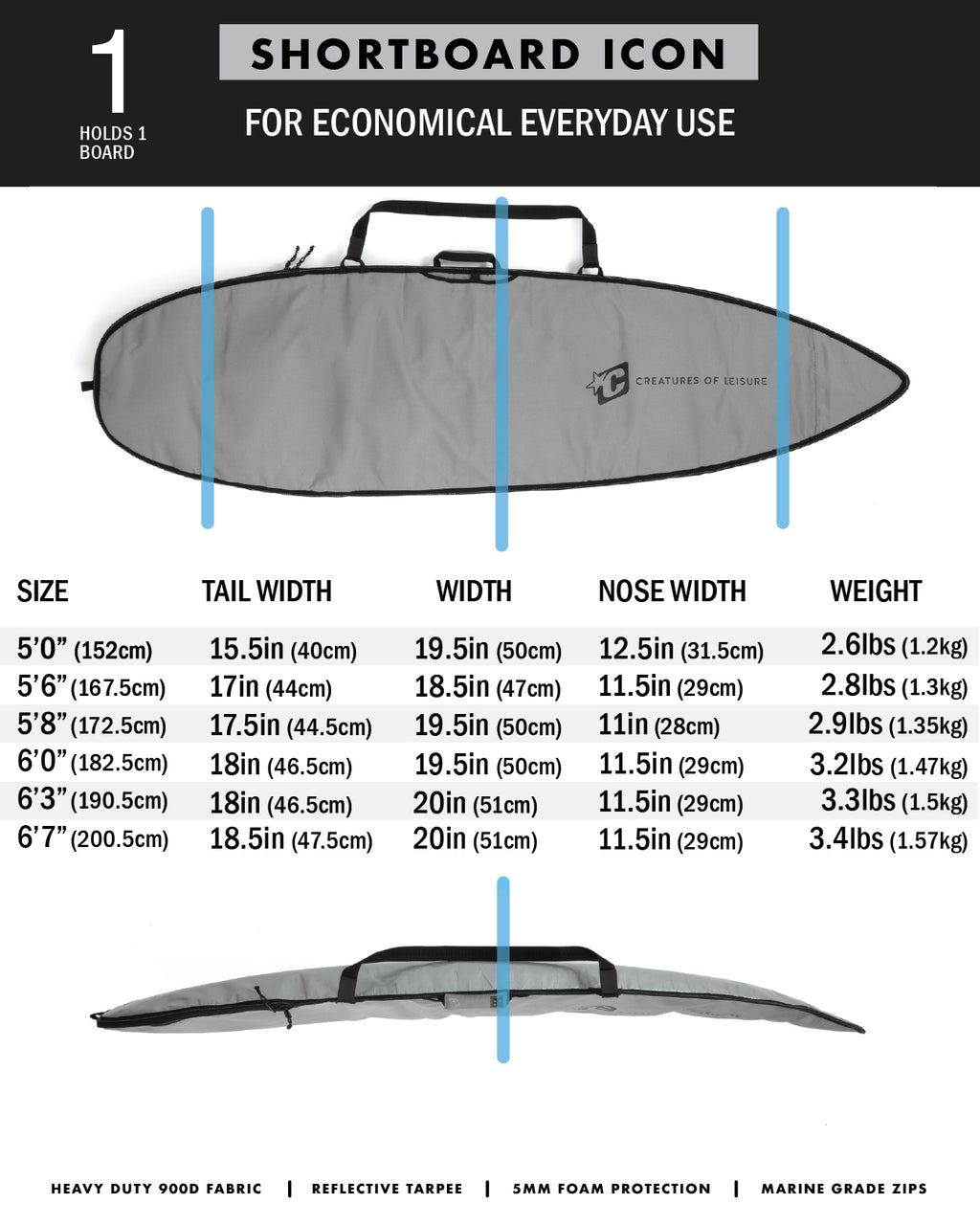 Shortboard Icon : Silver Black - 5'8