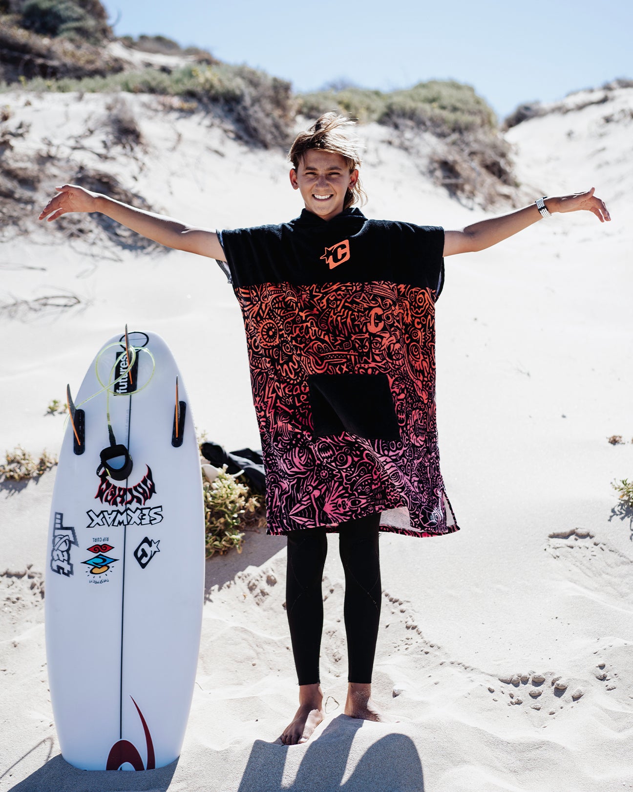 Grom Poncho : Fluro Red Fade Black - Small