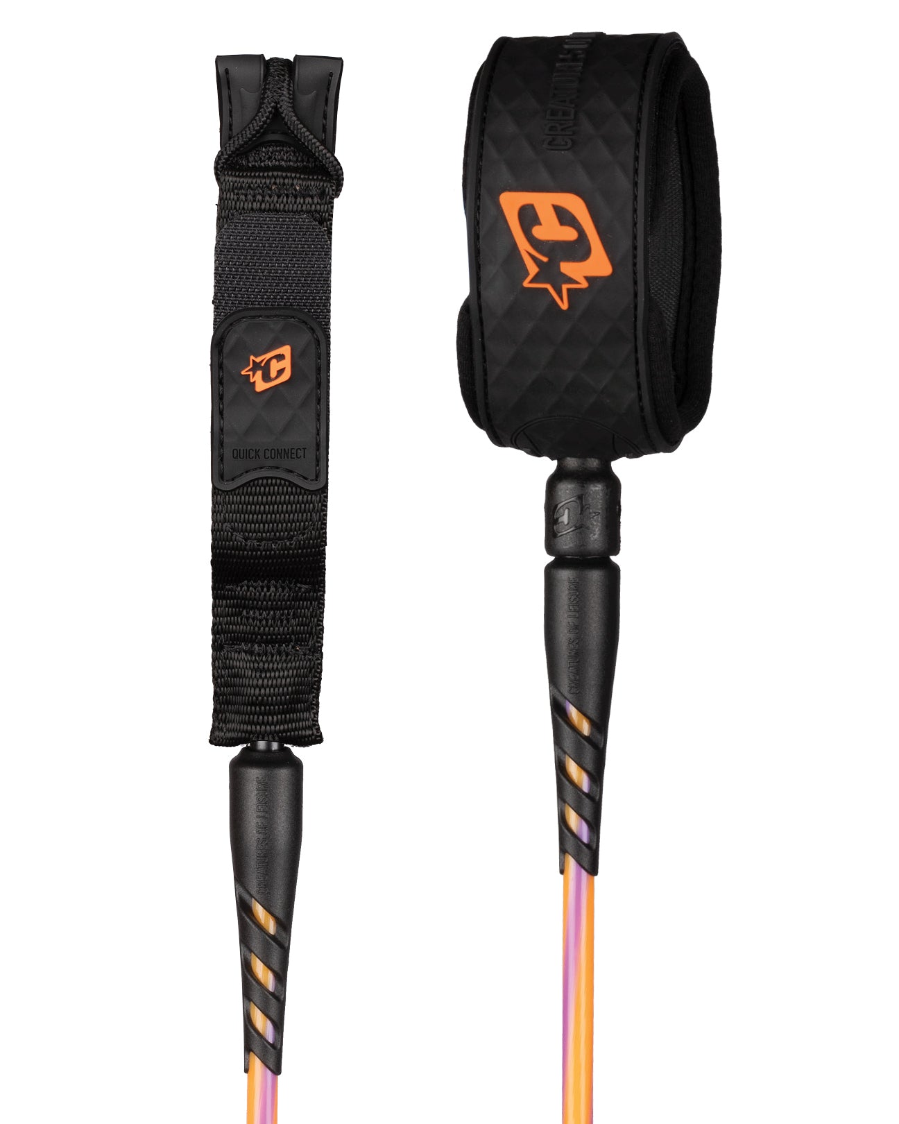 orange and purple surf leash